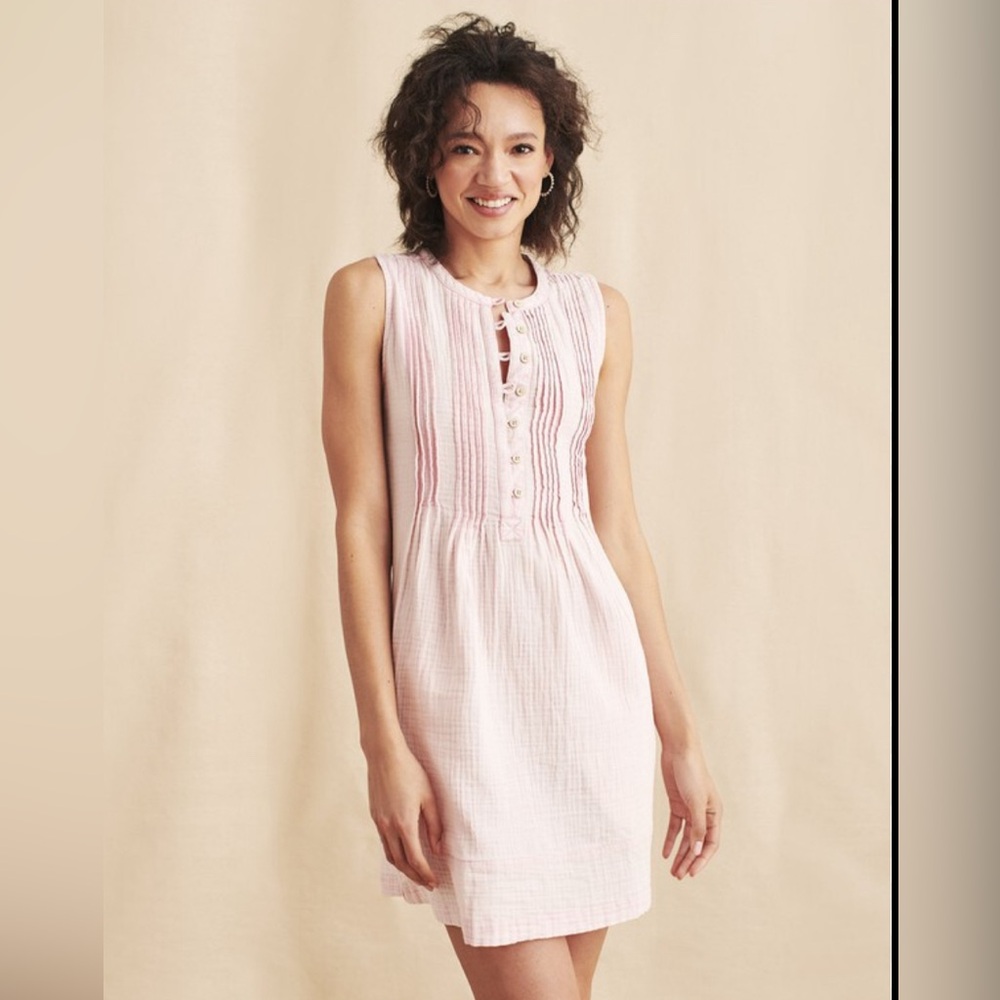 Faherty Aisha Dress in Organic Cotton Vintage Wash Pink, Size Small